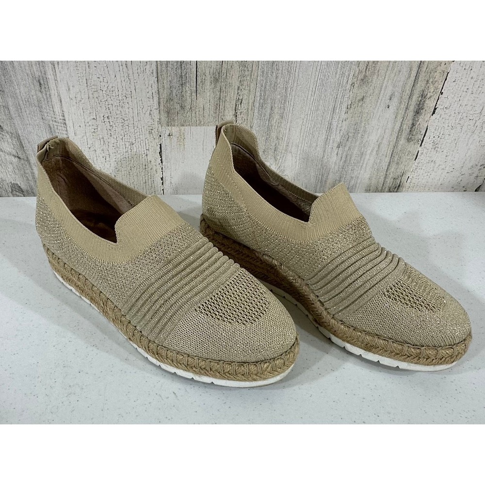 Adrienne Vittadini Niko Espadrille Platform Sneakers 8.5M Gold Metallic Knit